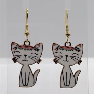 18k Gold Plated Hook Cat Dangle Earrings